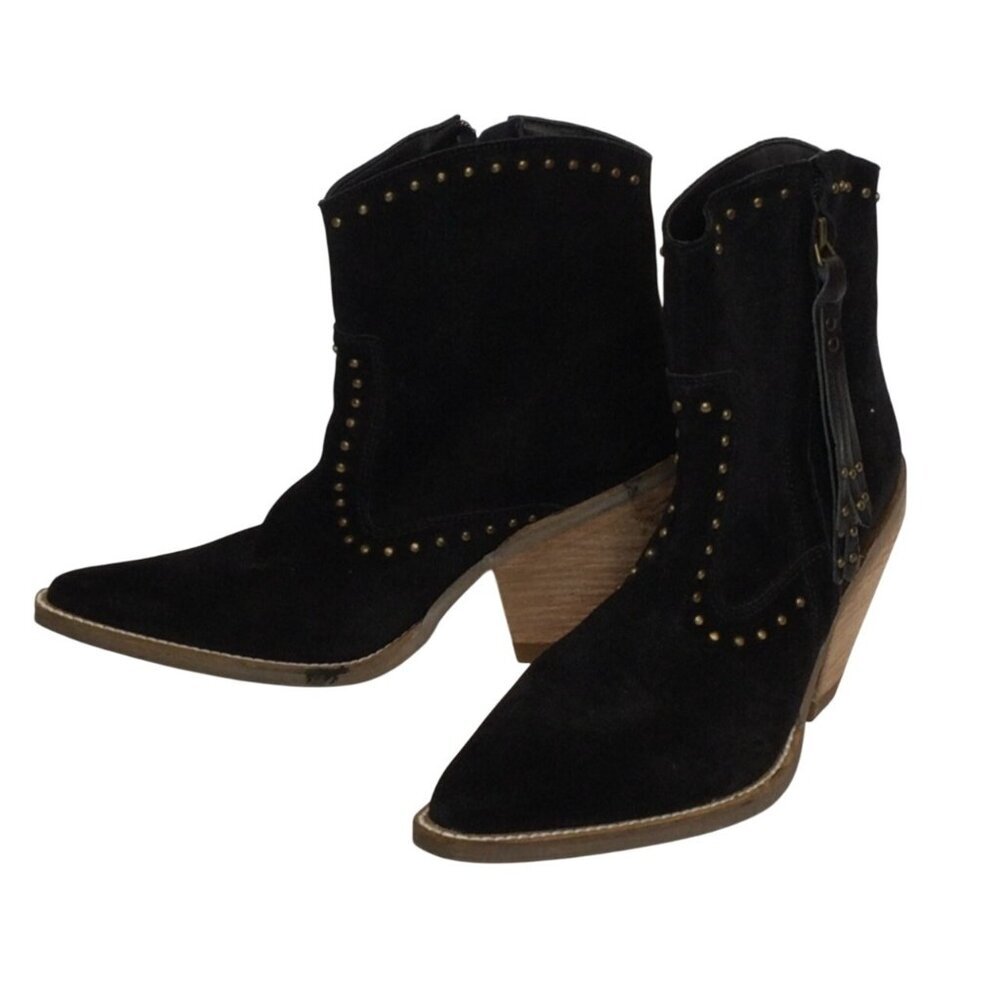 Dingo Womens Black Western Ankle Boots Size 6.5 M Studded Details Tassel Zippers